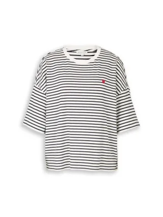 Tom Tailor - Oversize T-Shirt mit Streifenmuster offwhite navy blue stripe - Gr. - S