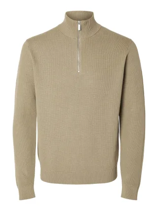 SELECTED MEN - SLMDANE LS KNIT STRUCTURE HALF ZIP NOOS Kelp - Gr. - XXL