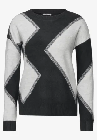 Cecil - Gemusterter Pullover grau/weiß - Gr. - S