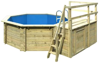 Karibu Achteckpool "PORTO Set C ØxH: 358x124 cm" mit Technikraum unter dem Sonnendeck