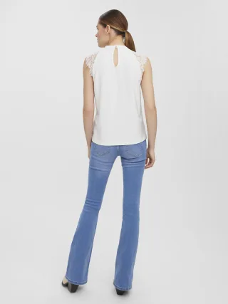 VERO MODA - VMMILLA SL LACE TEE NOOS Snow White - Gr. - XL