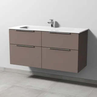 Sanipa 3way Keramik-Set Design Keramik-Waschtisch und Unterbau mit 4 Auszügen, Taupe-Matt UP4821T