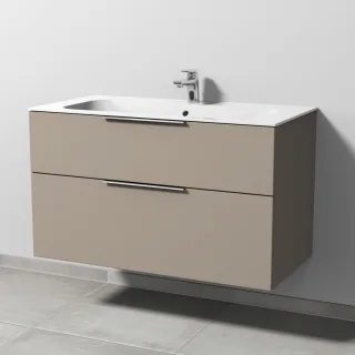 Sanipa 3way Keramik-Set Finion Keramik-Waschtisch und Unterbau mit 2 Auszügen, Sandgrau-Matt UF40167