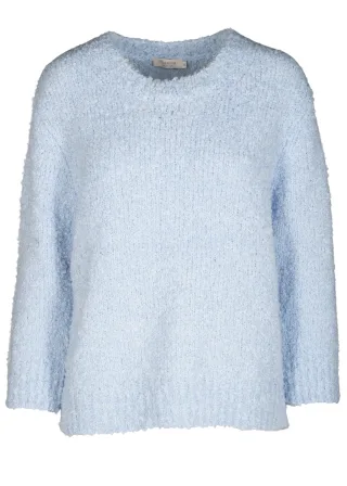 CLARINA - Rdh.-Pullover, 3/4 Arm, Boucle bleu mel. - Gr. - 44