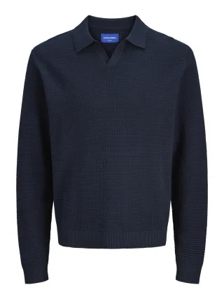 JACK&JONES - JORGREENE KNIT STRUCTURE LS POLO CA sky captain - Gr. - L
