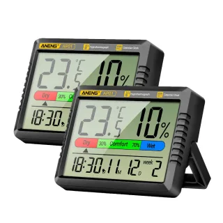 2PCS ANENG AP01 Hygrometer Clock Calendar Snooze Mode LCD Display Temperature Range -10~50°C Humidity Range 10~99% Hourl