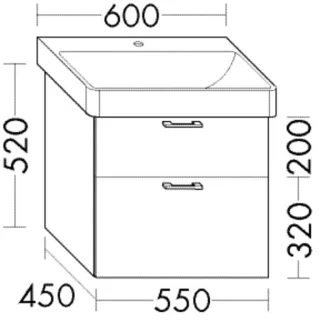 Burgbad Waschtischunterschrank Sys30 PG4 Sana 520x550x450 Weiß Hochglanz, WVGB055F3359 WVGB055F3359