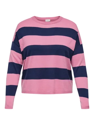 ONLY CARMAKOMA - CARDERRY LS STRIPE O-NECK KNT Wild Rose
