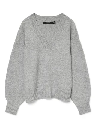 VERO MODA - VMBOOM LS V-NECK PULLOVER Light Grey Melange - Gr. - S