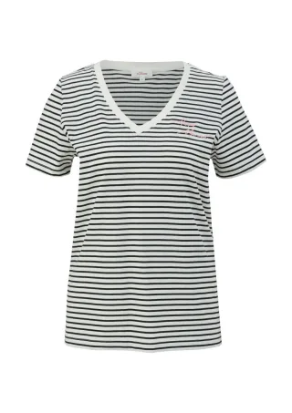 s.Oliver Red Label - Weiches T-Shirt mit V-Ausschnitt schwarz/weiß - Gr. - 34