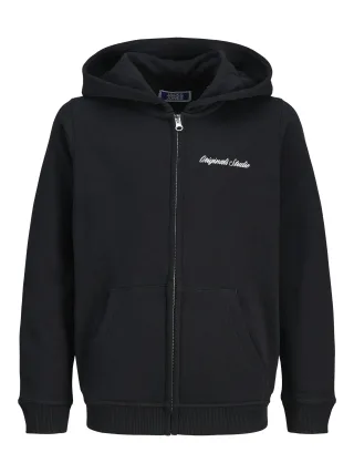 JACK&JONES - JORNORREBRO EMB SWEAT ZIP HOOD JNR Black - Gr. - 164