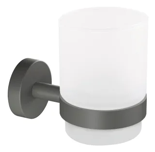 tesa Zahnputzbecher "MOON Zahnputzbecherhalter ohne Bohren - 9,6 cm : 7 cm : 10,9 cm" selbstklebender Zahnbürstenhalter - grau
