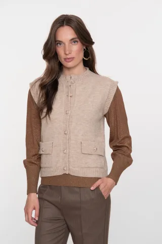 Geisha Fashion Women - Gilet with pockets sand - Gr. - S