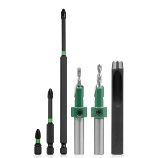 LAVIE 6 Pieces Woodworking Countersink Drill Bit Set with Adjustable Depth Stop 45 Carbon Steel Tapered Countersink Bit
