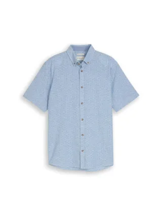 Tom Tailor - Regular Fit Kurzarmhemd mit Leinenanteil blau - Gr. - XXXL