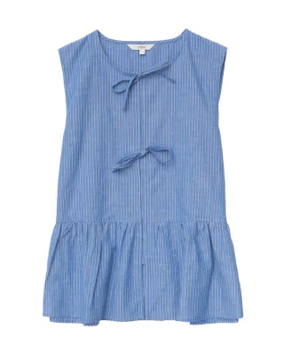 yerse - Bluse mit Rüschen und Schleifen blau - Gr. - S