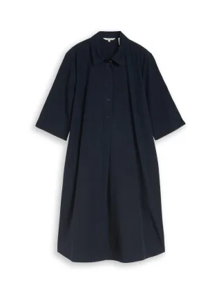 Tom Tailor - Locker geschnittenes Hemdblusenkleid mit halblangen Ärmeln blau - Gr. - 44