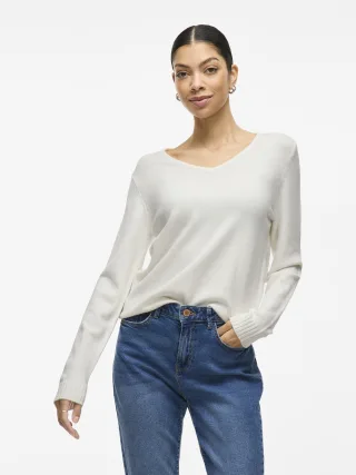 VILA - VIRIL V-NECK L/S KNIT TOP - NOOS white alyssum - Gr. - XL