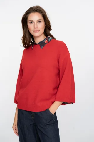 Geisha Fashion Women - Pullover 3/4 sleeves red - Gr. - XL