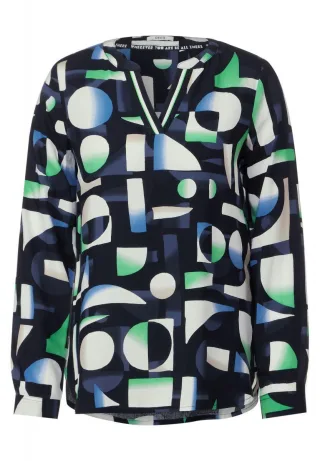 Cecil - Print Viskosebluse blau - Gr. - XS