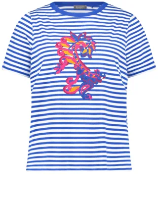 SAMOON - Ringelshirt mit Paisley-Print blau - Gr. - 42