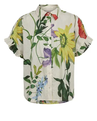 Nümph - Kurzarmbluse mit Blumenprint und Rüschendetails weiß - Gr. - 34