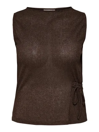 ONLY CARMAKOMA - CARALYSA S/L BOATNECK GLITTER TOP JRS Black Coffee - Gr. - S-42/44