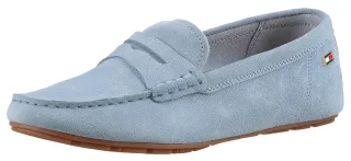 Tommy Hilfiger Slipper "FLAG SOFT SUEDE DRIVER LOAFER", Schlupfschuh, Bequemschuh, Mokassin, Flats mit modischen Zierriegel