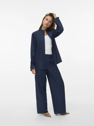 VERO MODA - VMATLA LS FRILL DNM SHIRT YO388 dark blue denim - Gr. - S