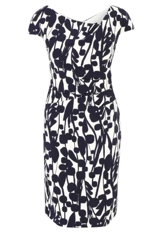 Vera Mont - Cocktailkleid weiß/dunkelblau - Gr. - 42