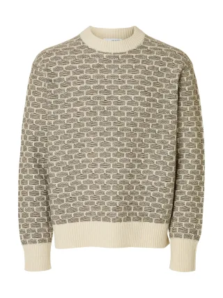 SELECTED MEN - SLHKEITH LS KNIT RELAXED CREW NECK egret - Gr. - L