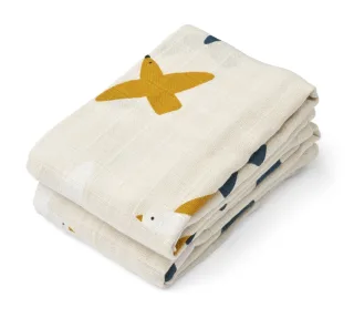 Liewood Lewis Mulltücher 2er Pack Birds / Sea shell