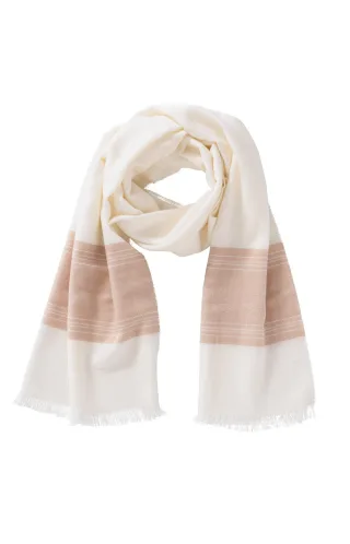 Yaya - Weicher Schal mit farbigem Rand und Fransen beige/weiß - Gr. - ONE SIZE