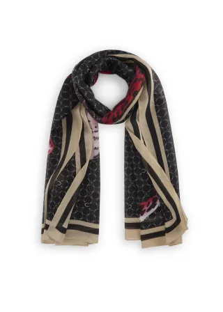 Schal aus recyceltem Polyester mit Monogramm-Muster und Leopard schwarz - Gr. - one size
