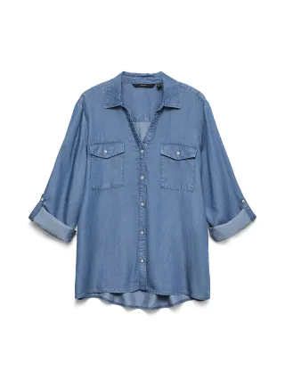 VERO MODA - VMBREE 7/8 SLEEVE LOOSE TENCEL SHIRT GA Medium Blue Denim - Gr. - XL