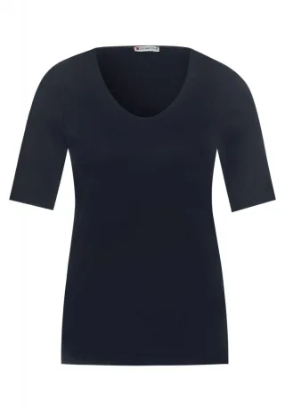 Street One - T-Shirt in Unifarbe blau - Gr. - 36
