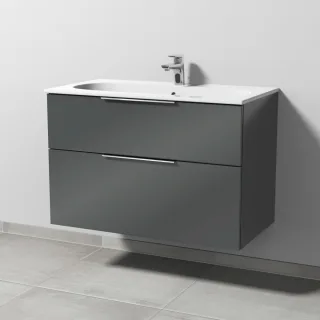 Sanipa 3way Waschtischunterbau zu Geberit Acanto Slim Waschtisch mit 2 Auszügen, Anthrazit-Glanz UF41279