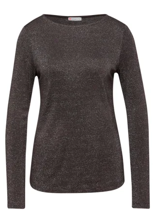 Street One - Glitzerndes Langarmshirt braun - Gr. - 36