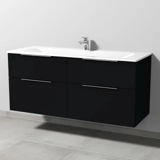 Sanipa 3way Glas-Set Glas-Waschtisch und Unterbau mit 4 Auszügen, Schwarz-Matt UF20708