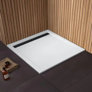 HSK Acryl Duschwannen, super-flach Quadrat 100 x 100 cm, Ablaufrinne, 68 Schwarz-matt, 5425010-04-68 5425010-04-68
