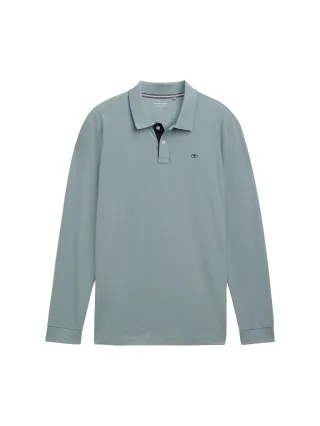 Tom Tailor - Langarm Piqué Poloshirt grey mint - Gr. - S