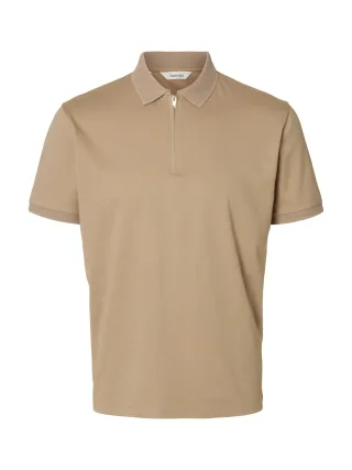 SELECTED MEN - SLHFAVE ZIP SS POLO NOOS savannah tan - Gr. - XXL