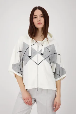 monari - Strickjacke mit Karomuster off-white - Gr. - 46