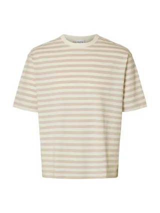 SELECTED MEN - SLHRELAXDAN SS STRIPE TEE oatmeal - Gr. - XL