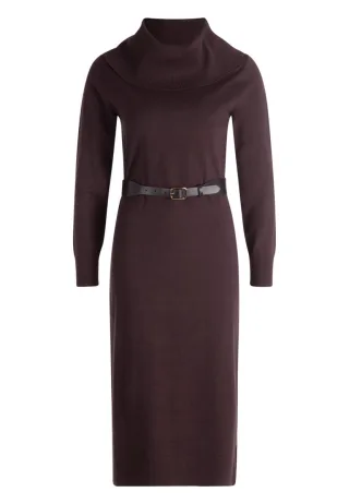 zero - Strickkleid mit Gürtel braun - Gr. - 44
