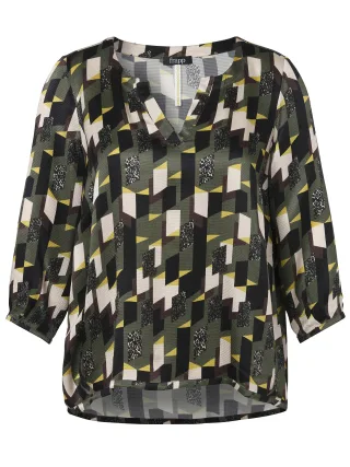 Frapp - Bluse V-Ausschnitt 3/4 Arm Druck khaki multicolor - Gr. - 48