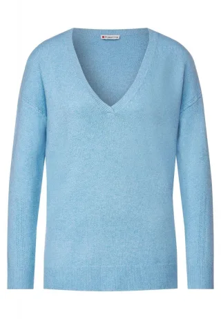 Street One - Pullover mit V-Ausschnitt blau - Gr. - 36