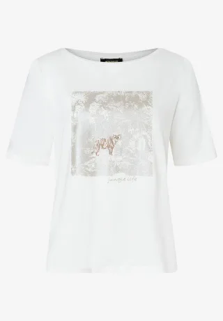 MORE & MORE - T-Shirt mit Foil-Print beige/weiß - Gr. - 42