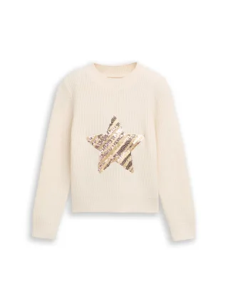 tom tailor kids - Cropped Strickpullover mit Wendepailletten vintage beige - Gr. - 128/134