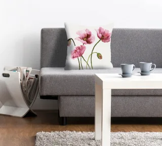 queence Dekokissen "Melanie" Kissenhülle,Weißer Hintergrund,Mohnblumen,Florales Design,Zart,Rot